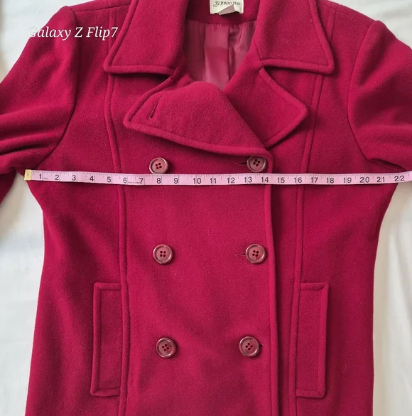 St. John’s Bay Fuchsia Pink Wool-Blend Pea Coat - Women's Large - Picture 2 of 11